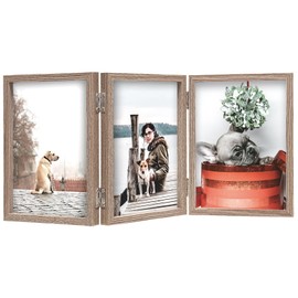 TOFOREVO 4x6 3 Picture Frame Triple Wooden Three Hinged Photo Frame Definition Glass Stand Vertically on Desktop or Tabletop