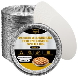 Superior Foil Pie Dishes 9 inch Round – Pack of 20 Foil Pie Cases with Lids – Durable Oven Freezer Safe Disposable Aluminum Foil Flan Dishes for Baking Storage Takeaway