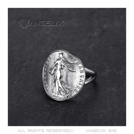 BOBIJOO JEWELRY - Signet ring woman fitted piece Franc Semeuse Marianne steel 316L silver French Republic, Stainless Steel, 316 stainless steel.