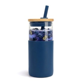 Tronco® 16 oz Glass Tumbler with Lids and Straw, Reusable Iced Coffee Cup & Smoothie Cup with Bamboo Lid, Silicone Sleeve, Dishwasher Safe, BPA-Free Borosilicate Glass, 1 Pack