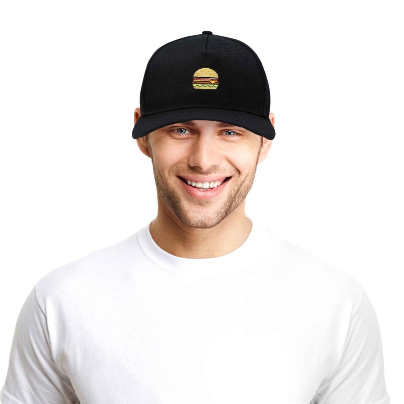 DALIX Cheeseburger Embroidered Snapback Flat Billed Hat in Black