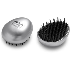 Salon Studio Professional Detangling Hair Brush, Compact Travel Design with Flexible Teeth, Suitable for Straight or Curly, Dry or Wet Hair, Silver