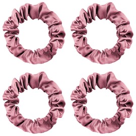 KINDOYO 4 Pieces Hair Silk Stretchy Scrunchies - Solid Color Hairbands Satin Scrunchies Elastic Bands Traceless Ponytail Holder Hair Accessories for Women Girls