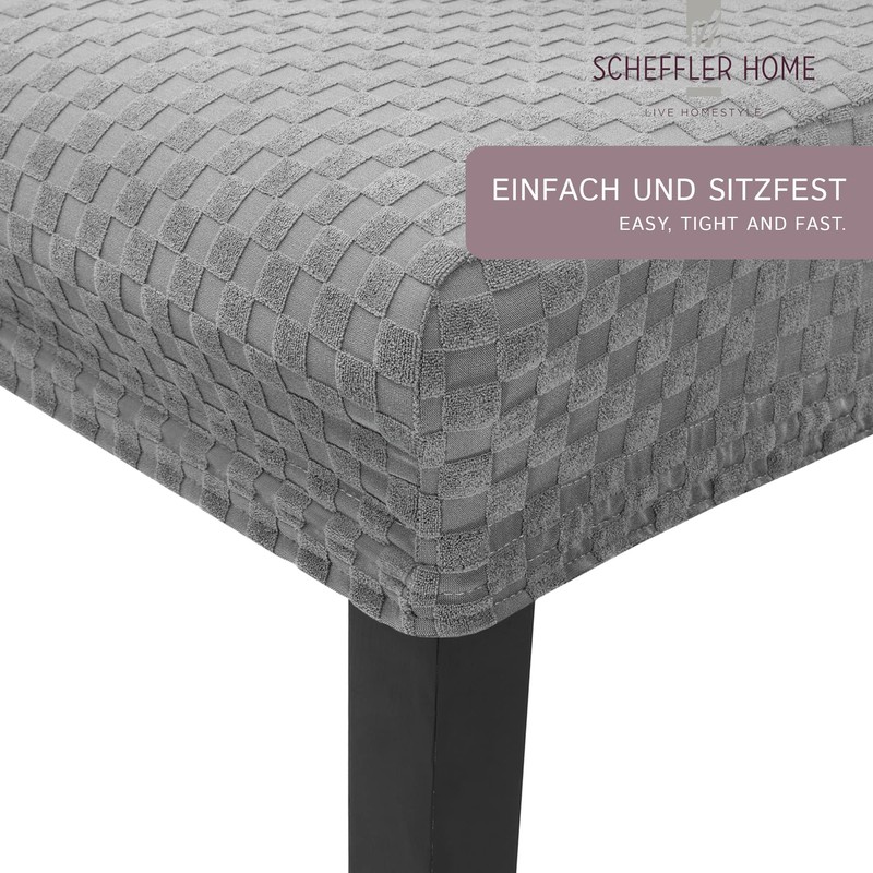Scheffler-Home Stuhlhussen Emil Grau 2er Set Schachbrett Muster Karo 3D-Textur