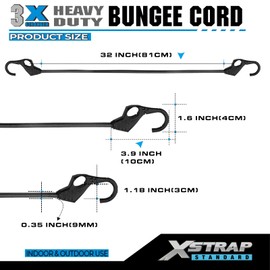 XSTRAP STANDARD Heavy Duty Bungee Cords 10PK 32-Inch Bungee Cords with Finger-Hole Hooks, Ideal for Outdoor, Tarp Covers, Motorcycle, Luggage Rack (Black)