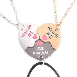 JWIGP Bff Necklace For 3, Weirdo 1 Weirdo 2 Weirdo 3 Necklace Heart Bff Matching Necklace For 3 Best Friend Necklaces Sister Friendship Forever Jewelry Gifts (Set)