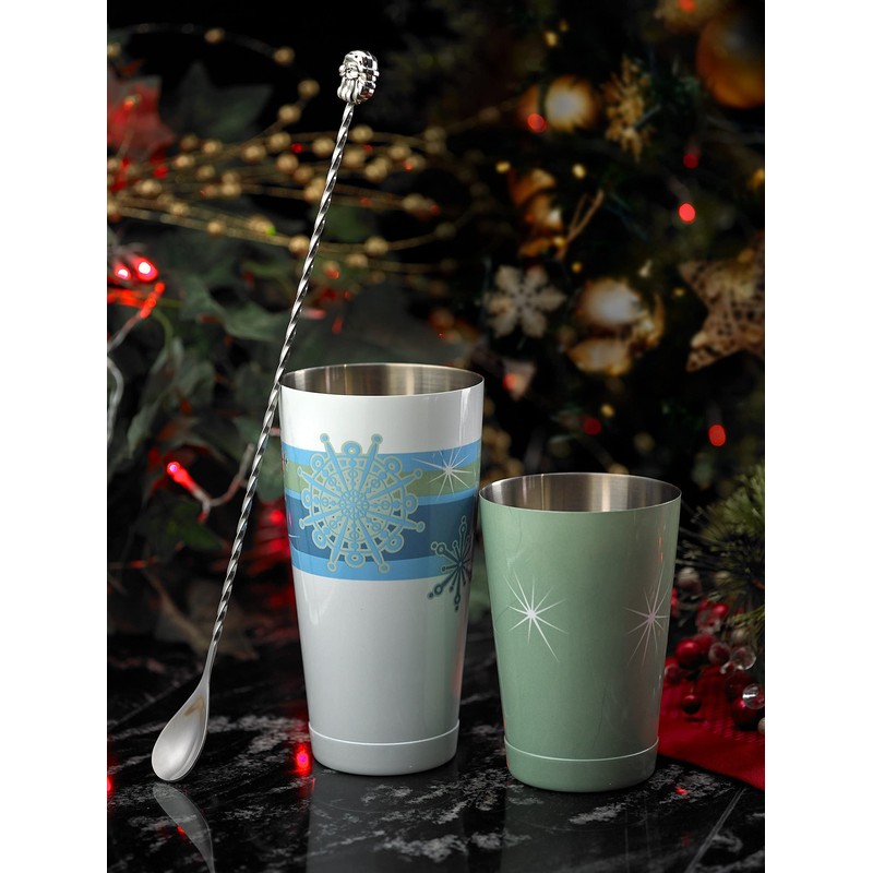 Barfly Holiday Snowflakes Cocktail Shaker Tin Set