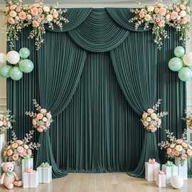 20ft x 12ft Emerald Green Backdrop Curtains Wrinkle Free Backdrop Curtain for Wedding Parties Fabric Backdrops Drapes Back Drop Cloth Bridal Shower Stage Curtains Wedding Decorations for Reception