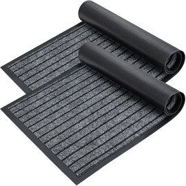 LotFancy 30" x 17" Set of 2 Front Door Mat for Indoor Outdoor Entrance, Dirt Traper Low Profile Easy Clean Doormat, Non Slip Welcome Mats for Patio Porch Garage Entryway, Dark Gray