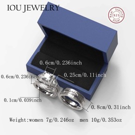 3pc Couples Wedding Ring Sets His And Hers Women Sterling Silve Moissanite and men Wedding Bands