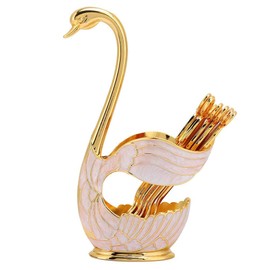 Dessert Spoon Set European Style Coffee Spoon Elegant Swan Fruit Scoop Holder Decorative Tableware (Gold)