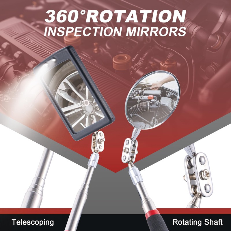4 Pieces Telescoping Inspection Mirror Telescoping LED Lighted Flexible Inspection