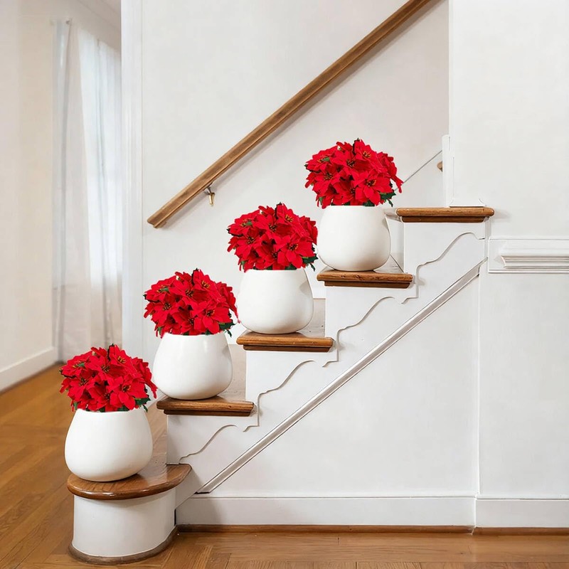 Dimetey Christmas Artificial Poinsettia Flowers,4Pcs,Each 7 Heads,30cm Long