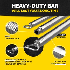Heavy Duty Steel Resistance Band Bar - Portable Resistance Bar for Resistance Bands - Resistance Bar for Working Out - Dual Cable Machine Bar - Straight Bar Cable Attachment