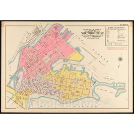 Historical Map, Outline & Index map of South Boston, wards 13, 14, 15, and Part of 16, City of Boston, Vintage Wall Art : 24in x 16in