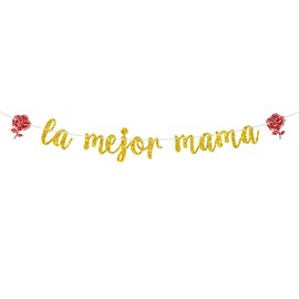 La Major Mama Banner, Mom I Love You/Best Mom Ever, Happy Mother's Day Party Decorations Backdrop Garlands Sign, Gold Glitter