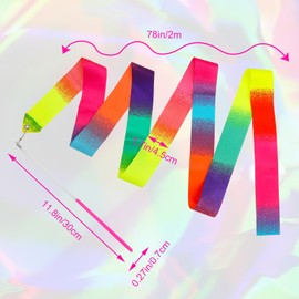 Bremorou 2 Pcs Dance Ribbons for Kids 78 Inch Sparkling Dance Ribbon Streamer Gymnastics Ribbon with Wand Twirling Dancing Ribbons Rhythmic Long Ribbon Streamers for Girls Adults (Gradient)