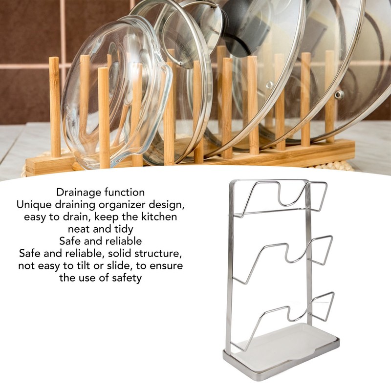 Wall Mounted Pot Lid Rack 304 Stainless Steel Punch Free