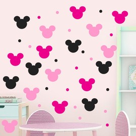 Cute Mouse Wall Decals Children's Cartoon Bedroom Background Wall Decoration Self-Adhesive PVC Minnie Wall Stickers for Girls Pink, Black, Rose