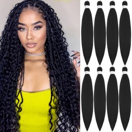 Braiding Hair Pre Stretched, 26 Inch 8 Pack Black Prestretched Braiding Hair For Women Braid Hair, Long Professional Synthetic Hair For Knotless Boho Crochet Braids,Yaki Straight Texture(26in,1b,8pc）
