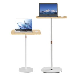Sonhomay Laptop Floor Stand, Portable Standing Desk 3 Heights Adjustable 18.5“- 47.2“ Stylish Movable Ergonomic Workstation for Home Office Classroom Meeting Room Walnut