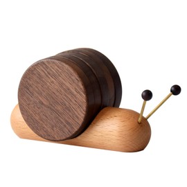 Wood Mug Coaster Heat Insulation Cute Snail Shape 5pcs Wooden Round Coasters with Magnet