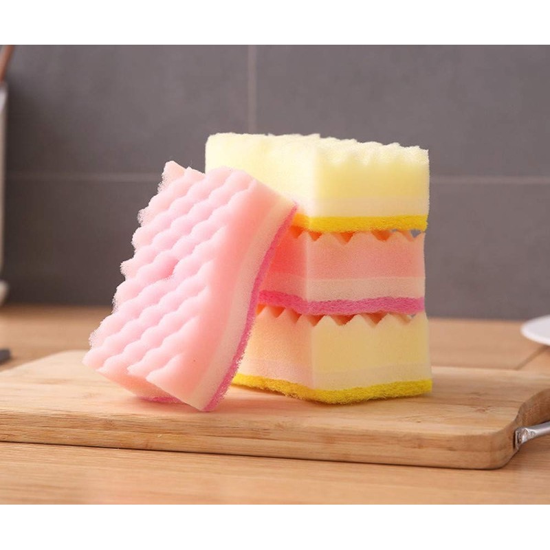 Yellow Pink Colors Multi-Functional Sponges Non-Scratch Scrub Sponges Household Kitchen