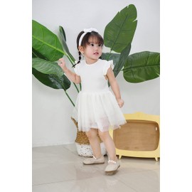 O2 BABY Organic Cotton Baby Girl Summer Dress Ruffle Romper Tulle Dress Jumpsuit with Headband Outfit Set（12-18Months, Ivory）