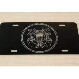 BLVD US Coast Guard A1 Logo Car Tag Diamond Etched on Black Aluminum License Plate