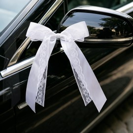 Alaoo Wedding Car Bow, 10Pcs White Wedding Bows with Double Satin Ribbon, Wedding Car Decoration Kit for Bridal Car, Gift Wrapping, Table Decoration