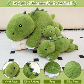 SQEQE Weighted Stuffed Animals Dinosaur Plush, Weighted Stuffed Animals Dino Plushies for Stress Relief, Soft T-Rex Pillow Toy for Kids Adults, Christmas & Birthday Gifts 9.8 Inch, 0.8 Lb