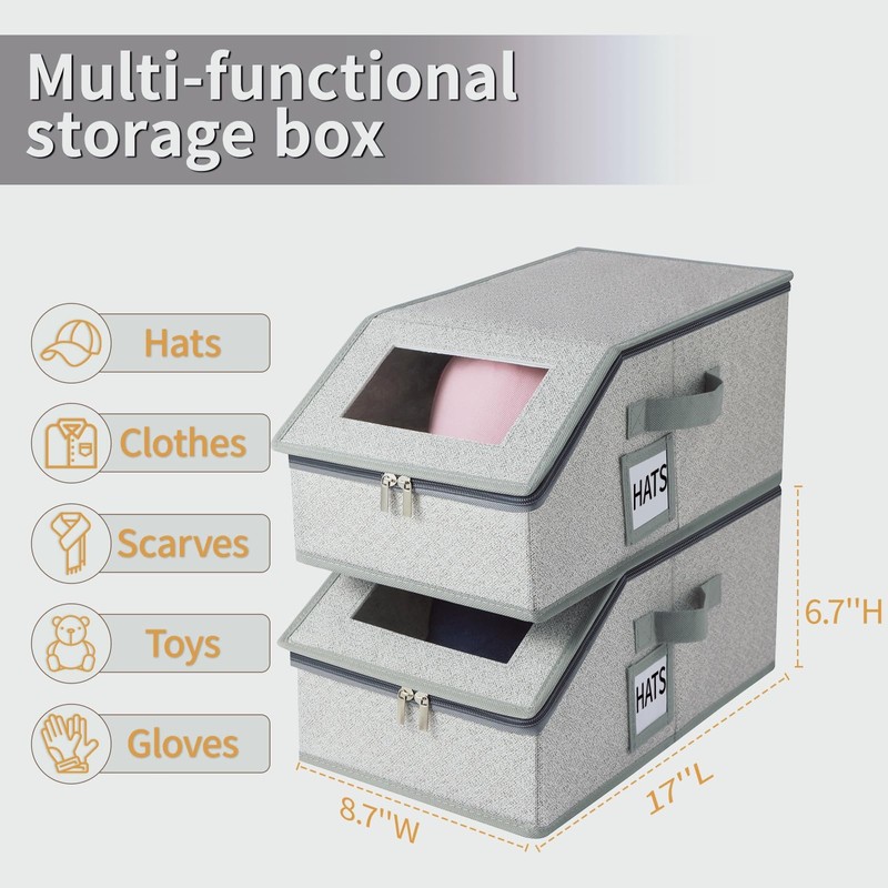 LUMESIX 2 PCS Hat Organizer for Baseball Caps Stackable HatBox