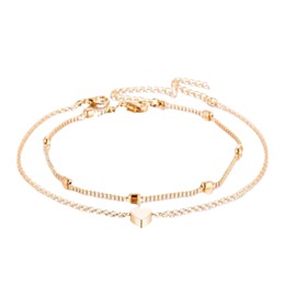 Vroxdrez Gold Anklet for Women, Adjustable Double Anklet with Heart, Elegant Beach Foot Jewellery, Gift for Women & Girls (Free Gift Box), Adjustable, String, Agate