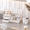 Lumijoy 2 Pcs White Makeup Organizer and Brush Holder Set