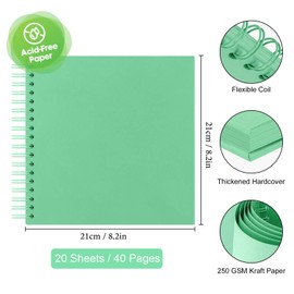 AIOR Photo Album for DIY and Gluing, DIY Spiral Album 40 Pages, Photo Albums Scrapbook 21 x 21 cm, Photo Book for Baby Valentine's Day Birthday Anniversary Gift (Green)