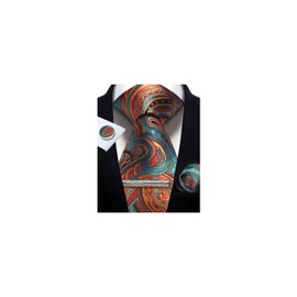 CWKOON Paisley Light Blue Orange Mens Tie Formal Necktie Pocket Squares Ties Clips Cufflinks Classic for Men Set