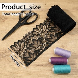 5 Yards Black Lace Trim Ribbon, 4 Inch Vintage Lace Fabric Applique Ribbon