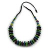 Avalaya Lime Green/Teal/Purple Wood Button/Round Bead Black Cotton Cord Necklace