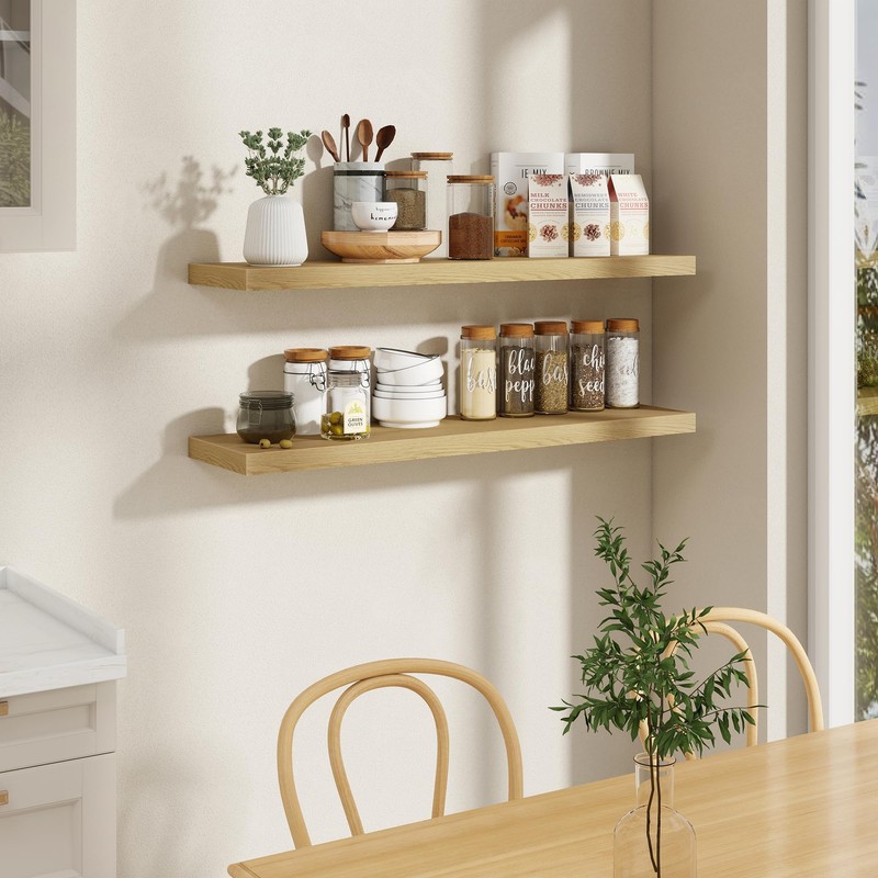48 Inch Long Floating Shelves Oak, 9.3" Deep Floating Shelf