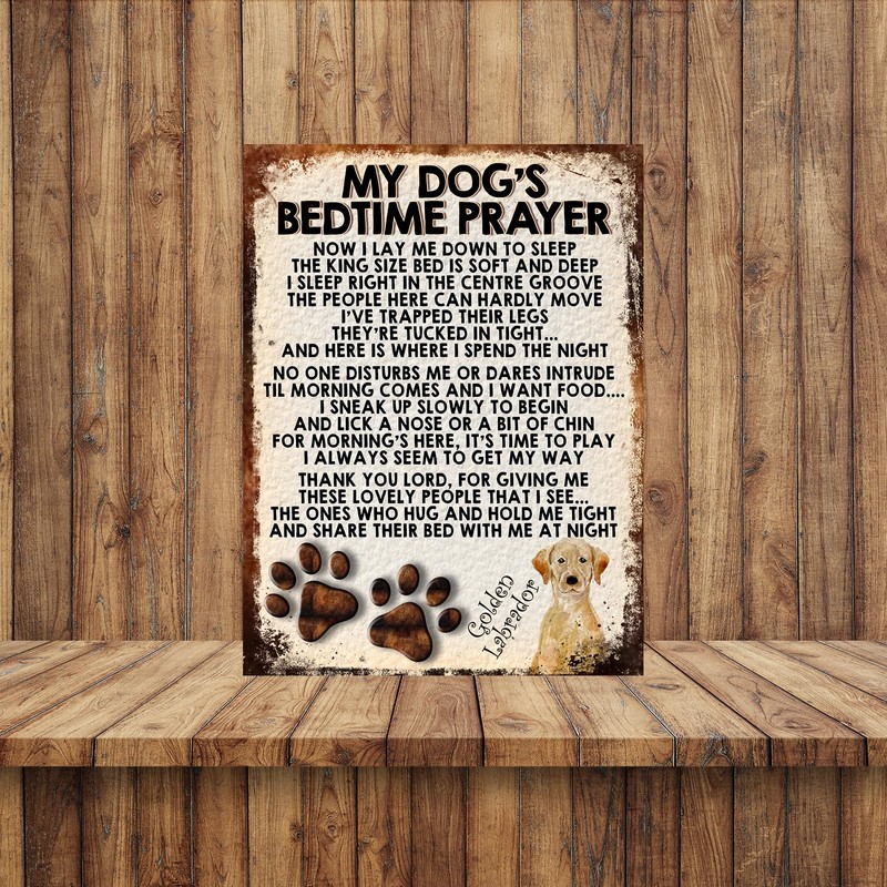 MY DOG'S BEDTIME PRAYER RETRO STYLE METAL TIN SIGN/PLAQUE (GOLDEN