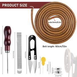 2 PCS Treadle Sewing Machine Belt, 72 Inch 3/16" Replacement Leather Belt Treadle Belts with Hook for Singer/Jones Sewing Machine, Total 2PCS Sewing Machine Leather Belts with 23 PCS Accessories