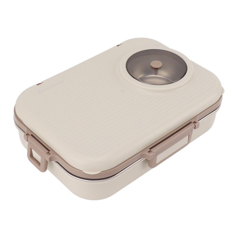 Stainless Steel Lunch Box with Soup Bowl Spoon Chopsticks Beige
