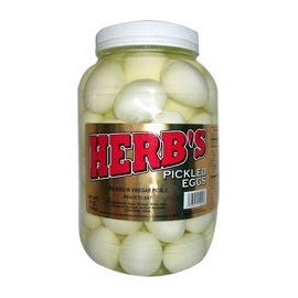 Herb's Pickled Eggs 67 oz Gallon size plastic jar Packed In Vinegar