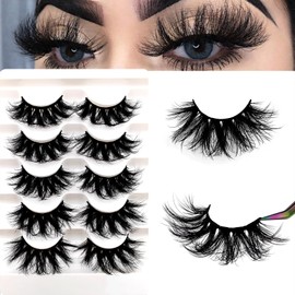 5 Pairs of 3D False Eyelashes, Faux Mink, Fluffy, 20 mm Long, Dramatic False Eyelashes, 8D Volume, Curly Fake Eyelashes, Thick, Full Volume Eye Lashes, Pack (506)