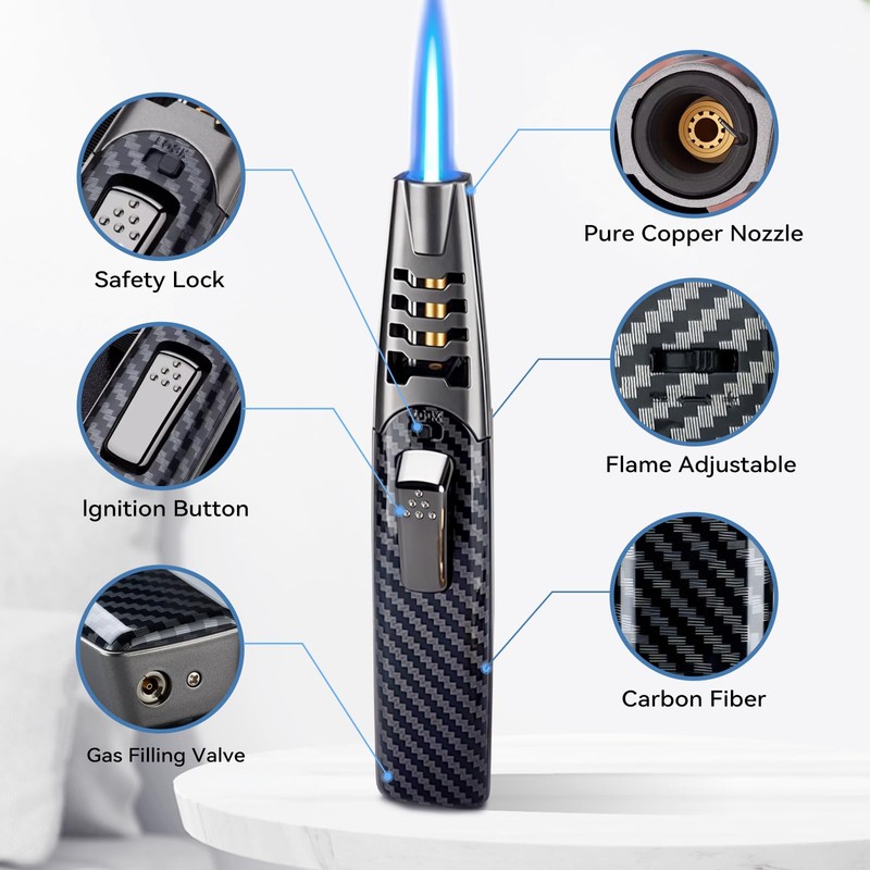 ZQMW Torch Lighter, Butane Lighter, Windproof Adjustable Big Jet Flame