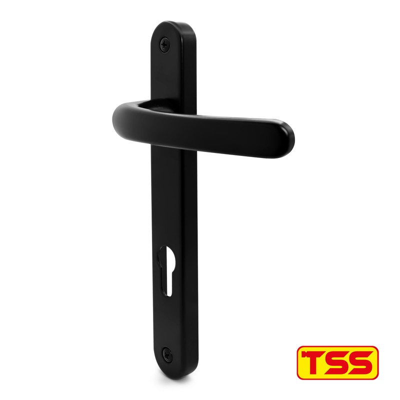 TSS Black UPVC Door Handle Pair Set, Sprung, 92mm PZ