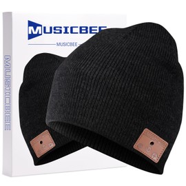 beanie Bluetooth, MUSICBEE Bluetooth V5.2 Wireless Knit Winter Cap, 24 Hour Play time, Built-in Microphone and HD Stereo Speakers(Black