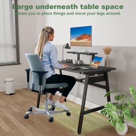 UPGRAVITY Height Adjustable Computer Desk - 47" Gaming Desk, Small Home Office Desk with Monitor Stand, Modern Simple Table Study Writing Work, Living Room Home Bedroom PC Table, Metal Frame, Black