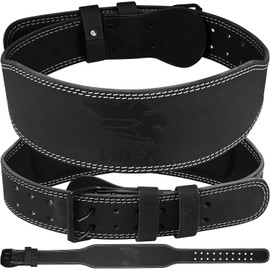 WFX Weight Lifting Belt Gym Fitness Padded Lumbar Back Support Adjustable Holes Leather Belt 4" for Bodybuilding Powerlifting Weightlifting Deadlift Squats Exercise Workout Strength (L, Black 4 Inch)