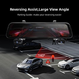 2025 Rear View Mirror Back up Camera for Cars, 4 Channel 360 Dash Cam Front and Rear Inside,12" Touch Screen,Wi-Fi,APP,GPS,Night Vision,G-Sensor, Parking Mode,Free 64GB SD